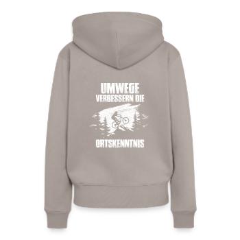 Umwege verbessern die Ortskenntnis MTB - Frauen Premium Bio Hoodie - Taupe - Hinten - Julia (174cm)