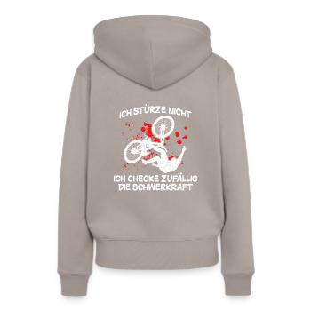 Ich stürze nicht - Mountainbike - Frauen Premium Bio Hoodie - Taupe - Hinten - Julia (174cm)