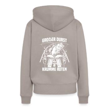 Großer Durst und krumme Ruten - Angler - Frauen Premium Bio Hoodie - Taupe - Hinten - Julia (174cm)