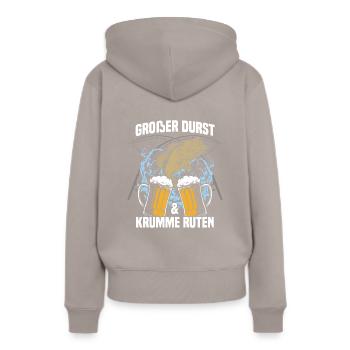 Großer Durst und krumme Ruten - Angler - Frauen Premium Bio Hoodie - Taupe - Hinten - Julia (174cm)