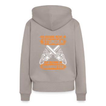 Ich rechne nicht in Stunden Holzfäller Forstwirt - Frauen Premium Bio Hoodie - Taupe - Hinten - Julia (174cm)