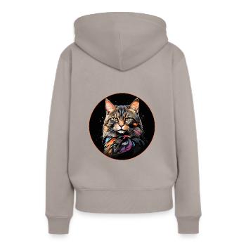 California Spangled Cat Katze in Aquarell - Frauen Premium Bio Hoodie - Taupe - Hinten - Julia (174cm)