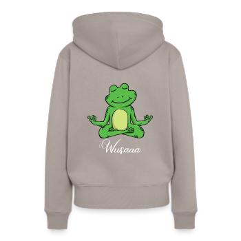 Auszeit Durchatmen Wusaaa Frosch - Frauen Premium Bio Hoodie - Taupe - Hinten - Julia (174cm)