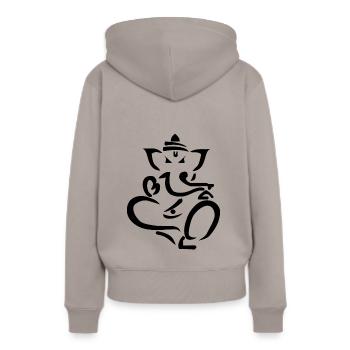 Ganesha - Frauen Premium Bio Hoodie - Taupe - Hinten - Julia (174cm)