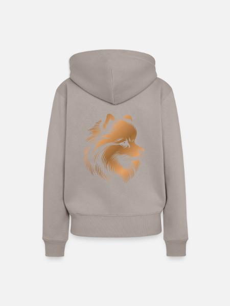 Pomeranian, Zwergspitz, Hundekopf Zeichnung bronze - Frauen Premium Bio Hoodie - Taupe