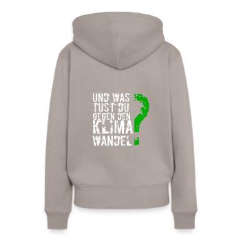 Klimawandel - Frauen Premium Bio Hoodie - Taupe - Hinten - Julia (174cm)