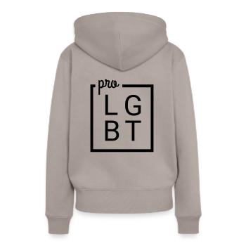 pro LGBT B/W black - Frauen Premium Bio Hoodie - Taupe - Hinten - Julia (174cm)
