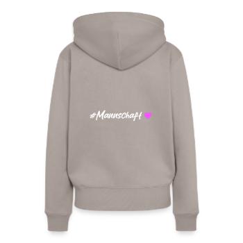 Mannschaft Herz - Frauen Premium Bio Hoodie - Taupe - Hinten - Julia (174cm)