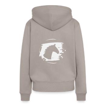 Pferd Hengst Ross Stute Reitsport - Frauen Premium Bio Hoodie - Taupe - Hinten - Julia (174cm)