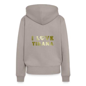 I Love Tirana - Frauen Premium Bio Hoodie - Taupe - Hinten - Julia (174cm)
