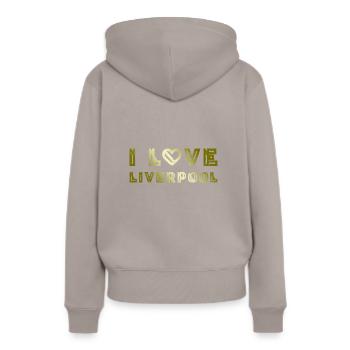 I Love Liverpool - Frauen Premium Bio Hoodie - Taupe - Hinten - Julia (174cm)