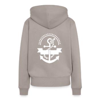 Anker Nautik Seefahrer Pier Meer maritim - Frauen Premium Bio Hoodie - Taupe - Hinten - Julia (174cm)