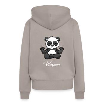 Auszeit Durchatmen Wusaaa Panda - Frauen Premium Bio Hoodie - Taupe - Hinten - Julia (174cm)