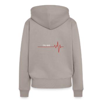 Still alive - Herzschlag - Frauen Premium Bio Hoodie - Taupe - Hinten - Julia (174cm)