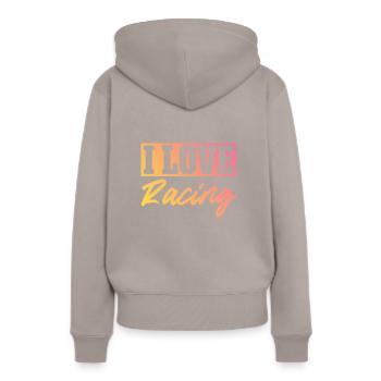 Ich liebe Rennen - Frauen Premium Bio Hoodie - Taupe - Hinten - Julia (174cm)