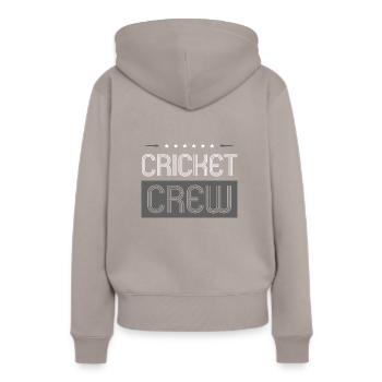 Cricket Crew - Frauen Premium Bio Hoodie - Taupe - Hinten - Julia (174cm)