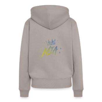 Mia - Frauen Premium Bio Hoodie - Taupe - Hinten - Julia (174cm)