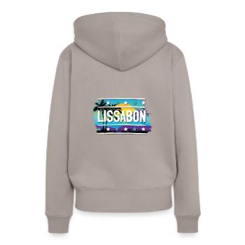 Lissabon - Frauen Premium Bio Hoodie - Taupe - Hinten - Julia (174cm)