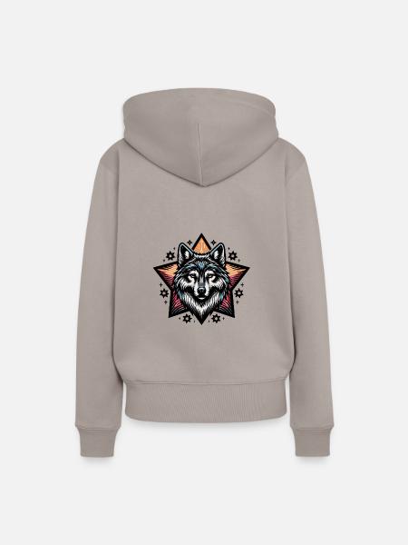farbenfrohes Wolfsportrait - Frauen Premium Bio Hoodie - Taupe