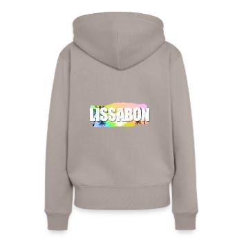 Lissabon - Frauen Premium Bio Hoodie - Taupe - Hinten - Julia (174cm)