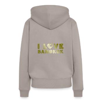 J’aime Bangkok - Sweat à capuche Premium bio Femme - taupe - Dos - Julia (174cm)
