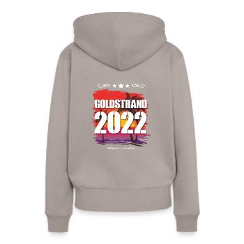 Sables d’Or 2022 - Sweat à capuche Premium bio Femme - taupe - Dos - Julia (174cm)