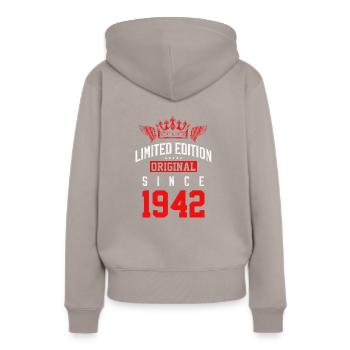 1942 limited edition - Women’s Premium Organic Hoodie - taupe - Back - Julia (174cm)
