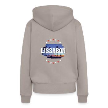 Lissabon - Frauen Premium Bio Hoodie - Taupe - Hinten - Julia (174cm)