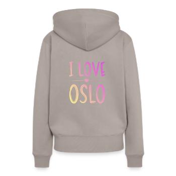 J’aime Oslo - Sweat à capuche Premium bio Femme - taupe - Dos - Julia (174cm)