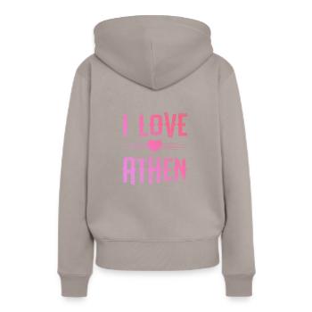 J’aime Athènes - Sweat à capuche Premium bio Femme - taupe - Dos - Julia (174cm)