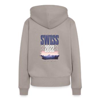 Swiss 2022 - Frauen Premium Bio Hoodie - Taupe - Hinten - Julia (174cm)