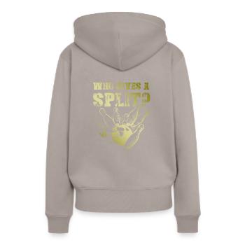 Bowling Split - Frauen Premium Bio Hoodie - Taupe - Hinten - Julia (174cm)
