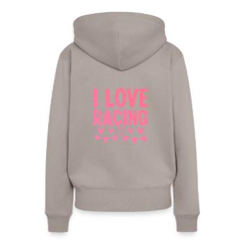Ich liebe Rennen - Frauen Premium Bio Hoodie - Taupe - Hinten - Julia (174cm)