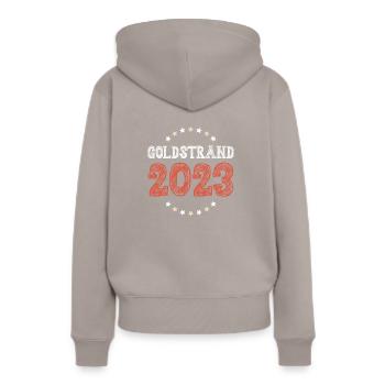Goldstrand 2023 - Frauen Premium Bio Hoodie - Taupe - Hinten - Julia (174cm)