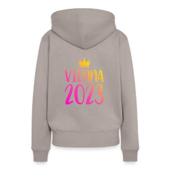 Vienne 2023 Vienne - Sweat à capuche Premium bio Femme - taupe - Dos - Julia (174cm)