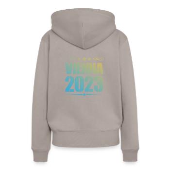 Vienne 2023 Vienne - Sweat à capuche Premium bio Femme - taupe - Dos - Julia (174cm)