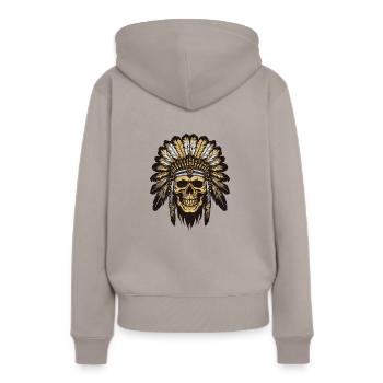 Crâne de chef indien Apache - Sweat à capuche Premium bio Femme - taupe - Dos - Julia (174cm)