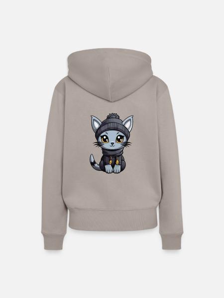Katze Winter Comic - Frauen Premium Bio Hoodie - Taupe