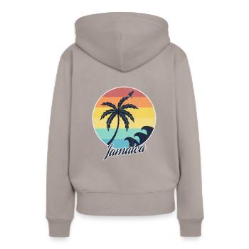 Jamaica - Frauen Premium Bio Hoodie - Taupe - Hinten - Julia (174cm)