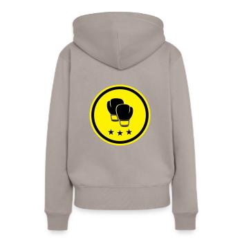 Boxhandschuhe - Frauen Premium Bio Hoodie - Taupe - Hinten - Julia (174cm)
