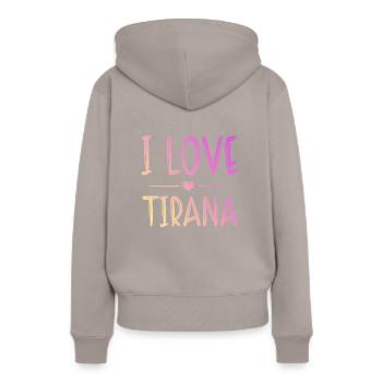 I Love Tirana - Frauen Premium Bio Hoodie - Taupe - Hinten - Julia (174cm)