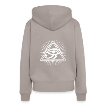 Illuminati - Frauen Premium Bio Hoodie - Taupe - Hinten - Julia (174cm)