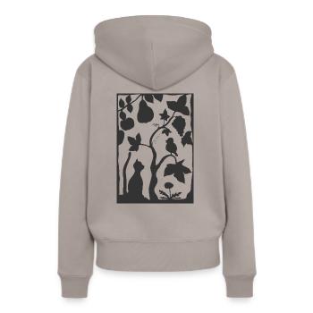 Scherenschnitt Katze im Garten - Frauen Premium Bio Hoodie - Taupe - Hinten - Julia (174cm)