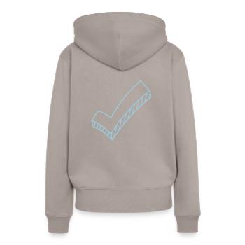 Haken dran - Frauen Premium Bio Hoodie - Taupe - Hinten - Julia (174cm)