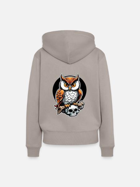 Eule sitzt auf Skull - Frauen Premium Bio Hoodie - Taupe