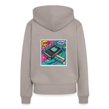 Ambiance des années 90 : le culte du Walkman au look BD - Sweat à capuche Premium bio Femme - taupe - Dos - Julia (174cm)
