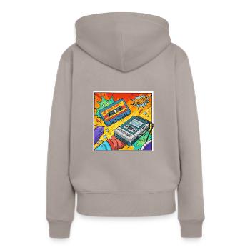 Ambiance des années 90 : le culte du Walkman au look BD - Sweat à capuche Premium bio Femme - taupe - Dos - Julia (174cm)