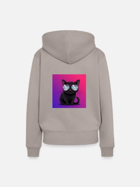 Coole Katze mit Sonnenbrille - Frauen Premium Bio Hoodie - Taupe