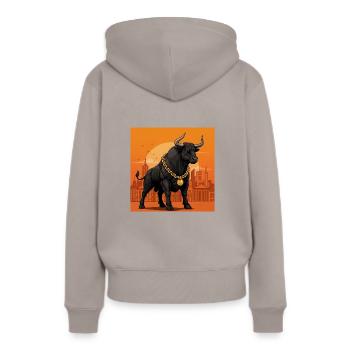Bulle mit Goldkette - Börse, Erfolg und Geld - Frauen Premium Bio Hoodie - Taupe - Hinten - Julia (174cm)