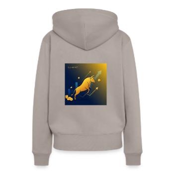 Goldener Trading Bulle - Erfolg, Reichtum, Geld - Frauen Premium Bio Hoodie - Taupe - Hinten - Julia (174cm)